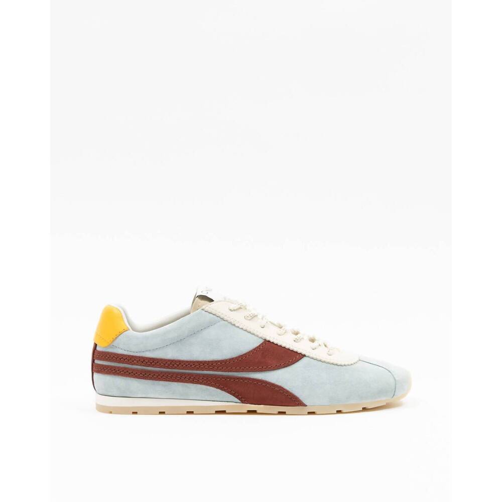 Women's Retro Suede Sneakers in Light Blue with Brown & Yellow Accents